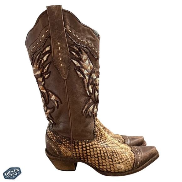 Corral Women’s Brown/Tan Embroidered Exotic Print Western/Cowboy Boots - Picture 1 of 13